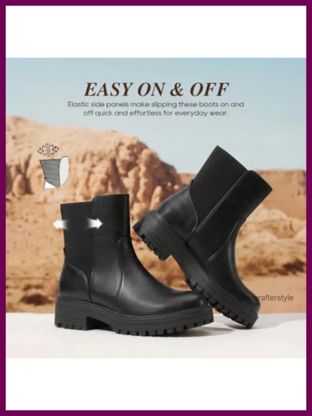 Women's Chelsea Ankle Boots Chunky Heel Platform Lug Sole Slip-On Faux Leather
